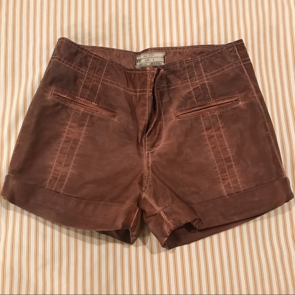 Free People vegan leather shorts.